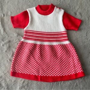 Vintage Saks Fith Ave Red & White Knit Baby Dress 6-12 months